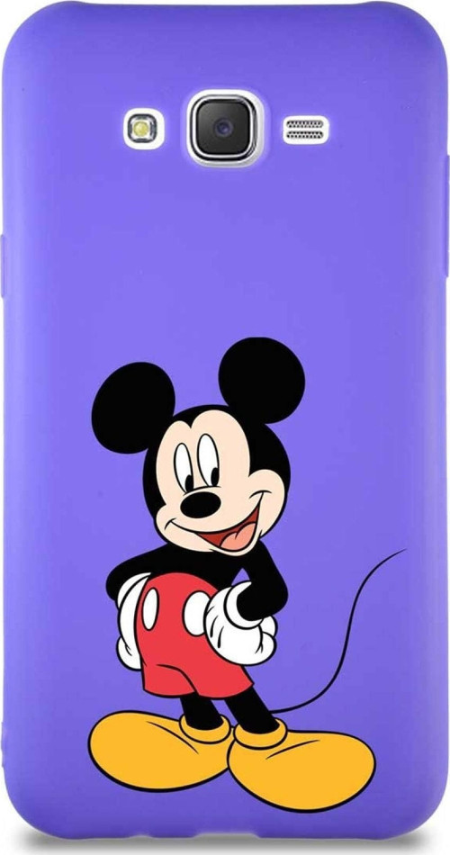 Samsung Galaxy J7 Soft Premier Kapak Mickey Mouse-E Tasarımlı Silikon Kılıf - Mor
