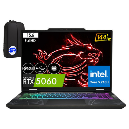 Msi Cyborg 15 B2RWFKG-207XTREP9 Core 5 210H 24GB 2tb SSD RTX5060 15.6'' 144Hz WIN11 Pro + Elektropasaj Çanta