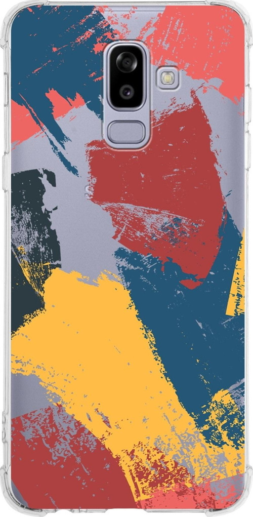 Samsung Galaxy J8 (2018) Köşe Korumalı Antişok Kapak Brush Stroke Tasarımlı Şeffaf Silikon Kılıf