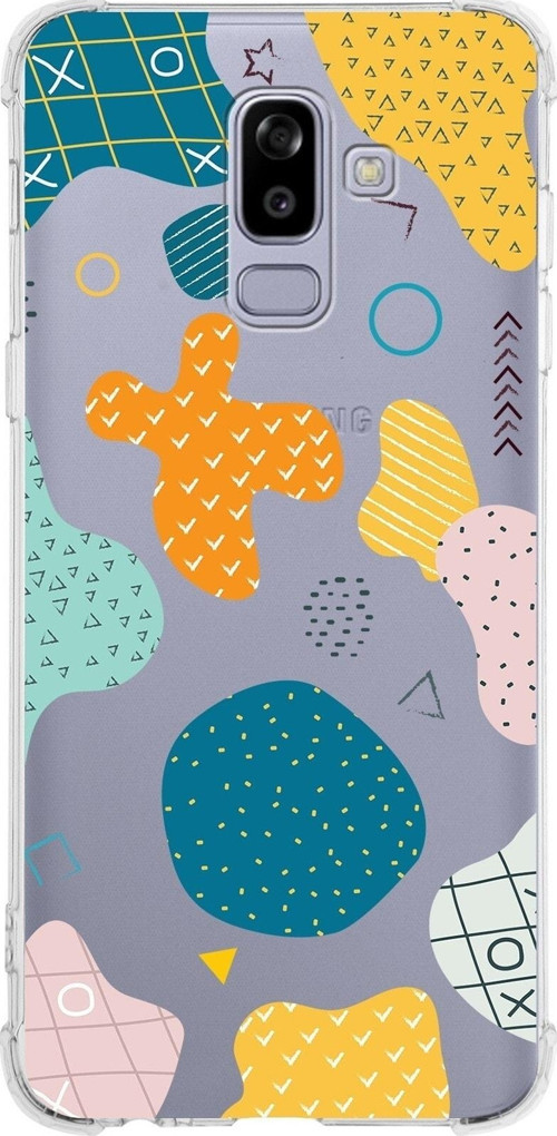 Samsung Galaxy J8 (2018) Köşe Korumalı Antişok Kapak Geometrik Şekiller Tasarımlı Şeffaf Kılıf
