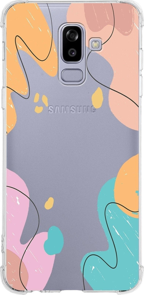 Samsung Galaxy J8 (2018) Köşe Korumalı Antişok Kapak Karışık Renkler Tasarımlı Şeffaf Silikon Kılıf