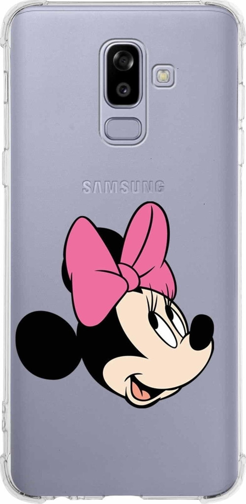 Samsung Galaxy J8 (2018) Köşe Korumalı Antişok Kapak Minnie Mouse Tasarımlı Şeffaf Kılıf