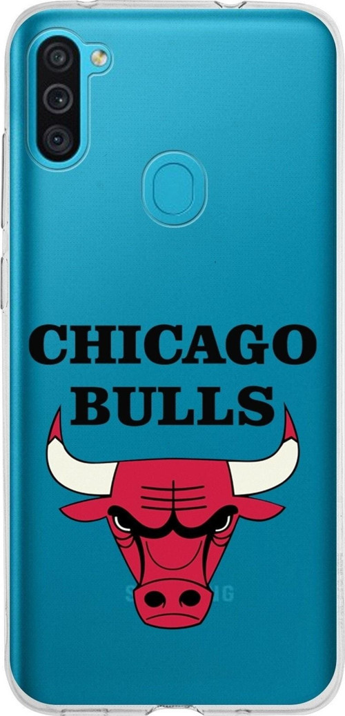 Samsung Galaxy M11 Kapak Chicago Bulls Tasarımlı Şeffaf Silikon Kılıf Uyumlu