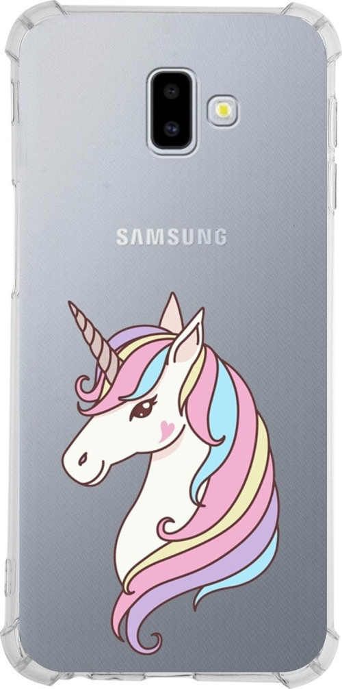 Samsung Galaxy J6 Plus Köşe Korumalı Antişok Kapak Unicorn Tasarımlı Şeffaf Silikon Kılıf