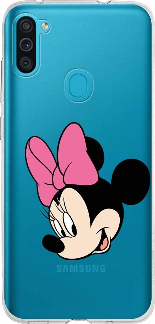 Samsung Galaxy M11 Kapak Minnie Mouse Tasarımlı Şeffaf Silikon Kılıf
