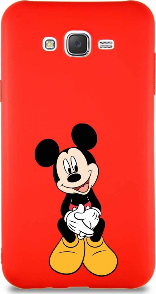 Samsung Galaxy J7 Core Soft Premier Kapak Mickey Mouse-A Tasarımlı Silikon Kılıf - Kırmızı
