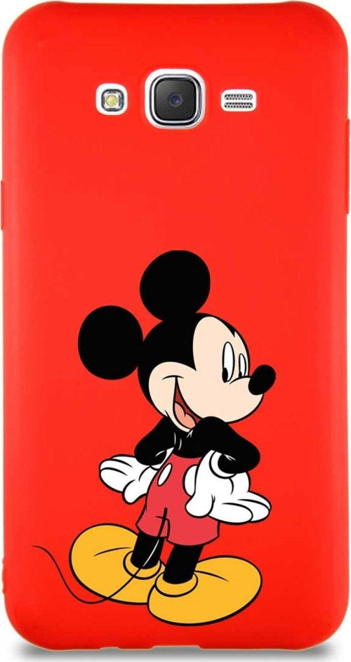 Samsung Galaxy J7 Core Soft Premier Kapak Mickey Mouse-D Tasarımlı Silikon Kılıf - Kırmızı
