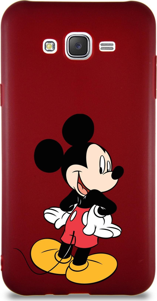 Samsung Galaxy J7 Core Soft Premier Kapak Mickey Mouse-D Tasarımlı Silikon Kılıf - Mürdüm