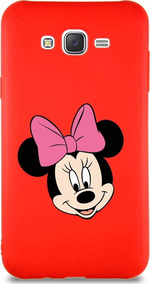 Samsung Galaxy J7 Core Soft Premier Kapak Minnie Mouse-C Tasarımlı Silikon Kılıf - Kırmızı