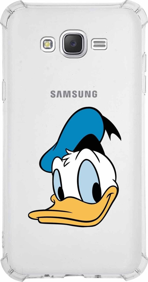 Samsung Galaxy J7 Köşe Korumalı Antişok Kapak Donald Duck Tasarımlı Şeffaf Kılıf
