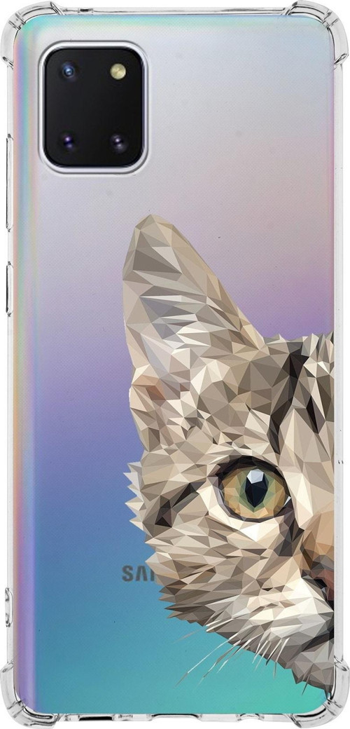 Samsung Galaxy A81 Köşe Korumalı Antişok Kapak Catface Tasarımlı Şeffaf Silikon Kılıf