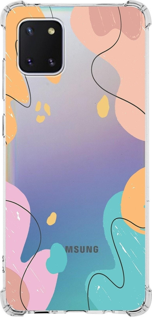 Samsung Galaxy A81 Köşe Korumalı Antişok Kapak Karışık Renkler Tasarımlı Şeffaf Silikon Kılıf