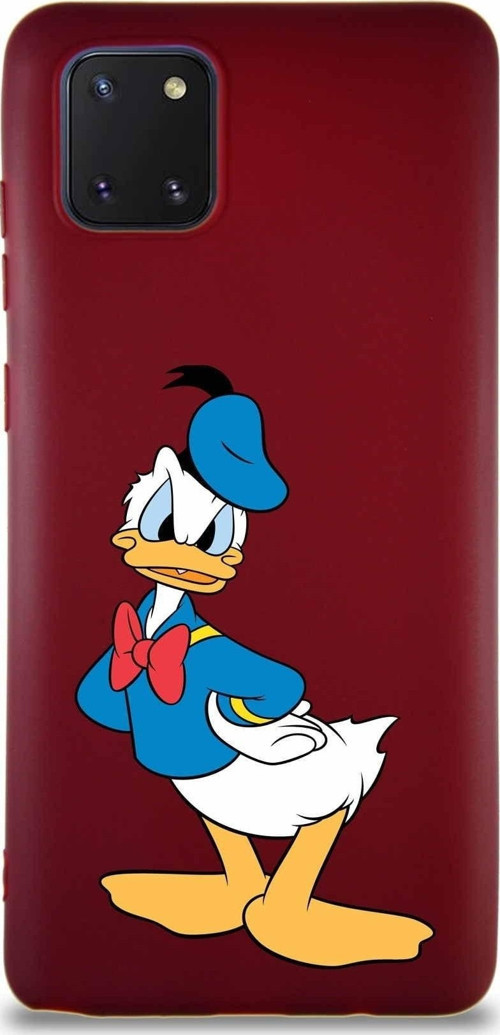 Samsung Galaxy A81 Soft Premier Kapak Donald Duck-D Tasarımlı Silikon Kılıf - Mürdüm