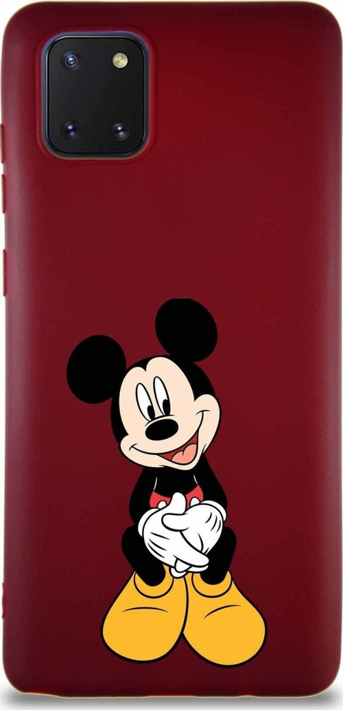 Samsung Galaxy A81 Soft Premier Kapak Mickey Mouse-A Tasarımlı Silikon Kılıf - Mürdüm