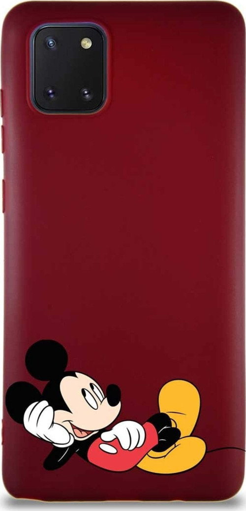 Samsung Galaxy A81 Soft Premier Kapak Mickey Mouse-F Tasarımlı Silikon Kılıf - Mürdüm