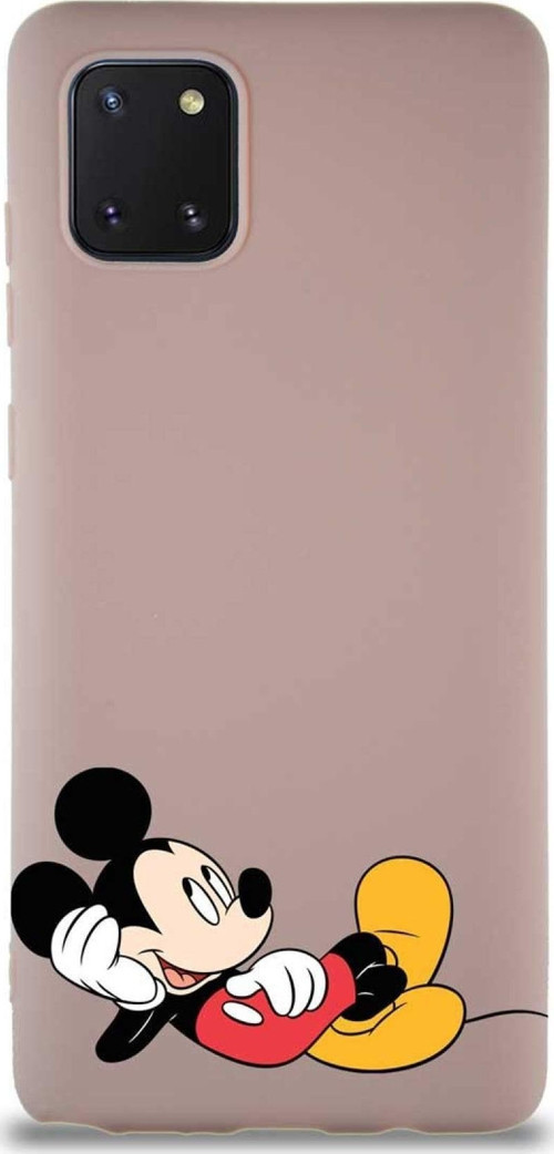 Samsung Galaxy A81 Soft Premier Kapak Mickey Mouse-F Tasarımlı Silikon Kılıf - Pudra