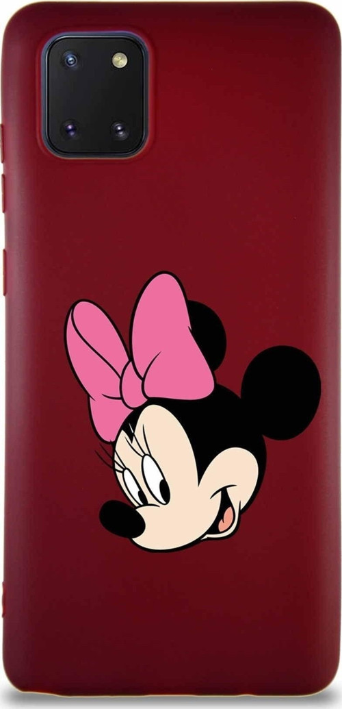Samsung Galaxy A81 Soft Premier Kapak Minnie Mouse-B Tasarımlı Silikon Kılıf - Mürdüm