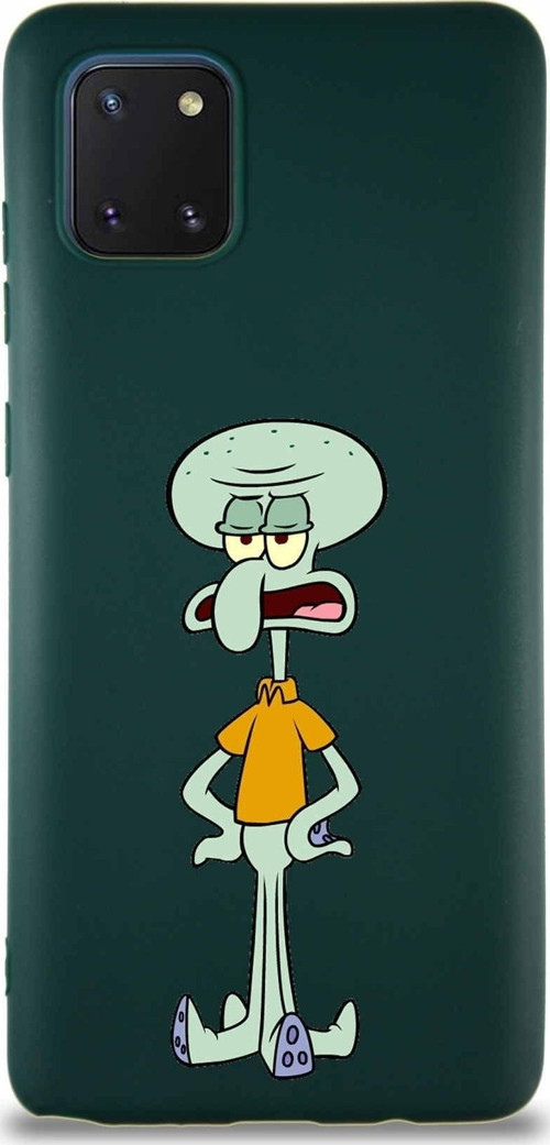 Samsung Galaxy A81 Soft Premier Kapak Squidward Dokunaç Tasarımlı Silikon Kılıf - Yeşil