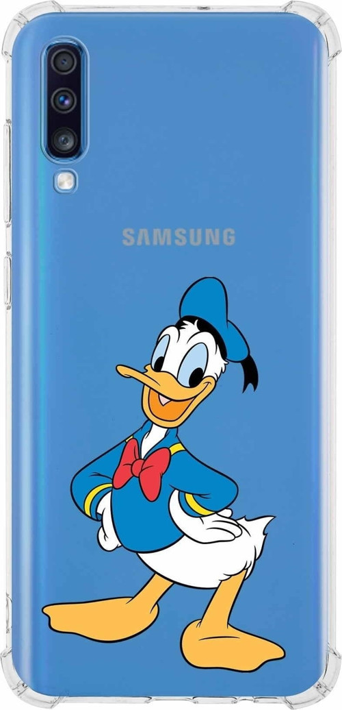Samsung Galaxy A70 Köşe Korumalı Antişok Kapak Donald Duck Tasarımlı Şeffaf Kılıf