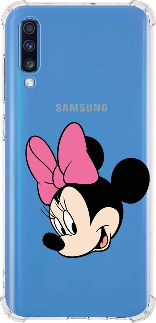 Samsung Galaxy A70 Köşe Korumalı Antişok Kapak Minnie Mouse Tasarımlı Şeffaf Kılıf