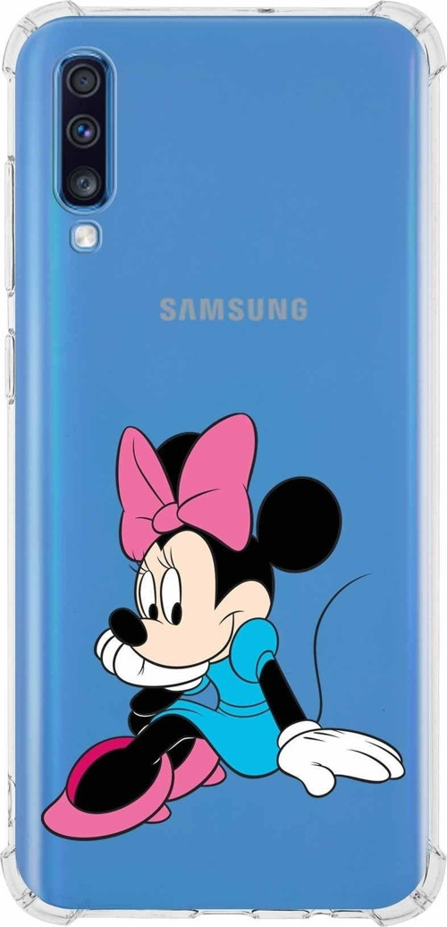 Samsung Galaxy A70 Köşe Korumalı Antişok Kapak Minnie Mouse Tasarımlı Şeffaf Kılıf
