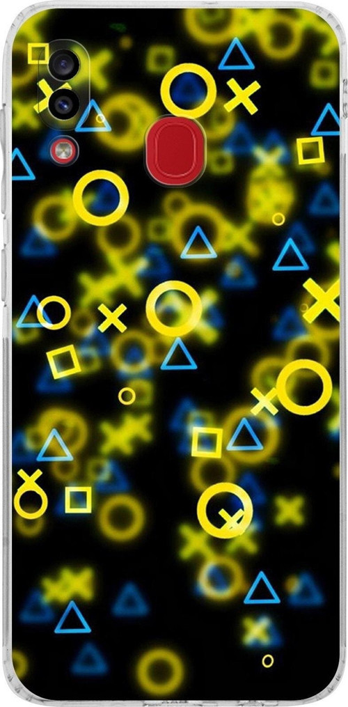 Samsung Galaxy A20 Kamera Korumalı Kapak Semboller Tasarımlı Şeffaf Kılıf