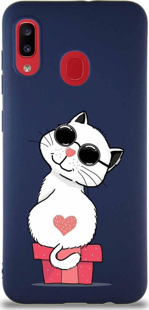 Samsung Galaxy A20 Soft Premier Kapak Coolcat Tasarımlı Silikon Kılıf - Lacivert
