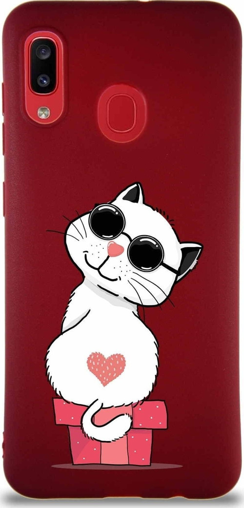 Samsung Galaxy A20 Soft Premier Kapak Coolcat Tasarımlı Silikon Kılıf - Mürdüm