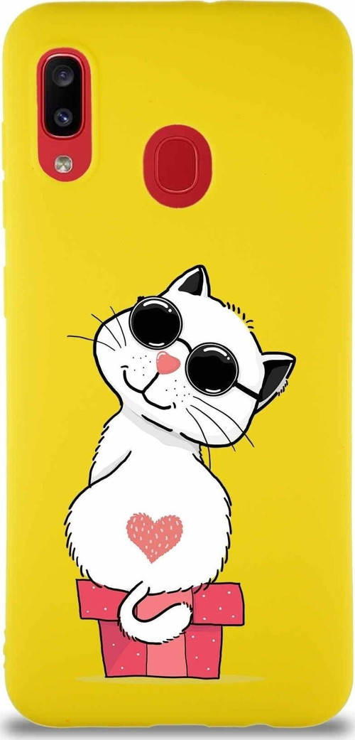 Samsung Galaxy A20 Soft Premier Kapak Coolcat Tasarımlı Silikon Kılıf - Sarı