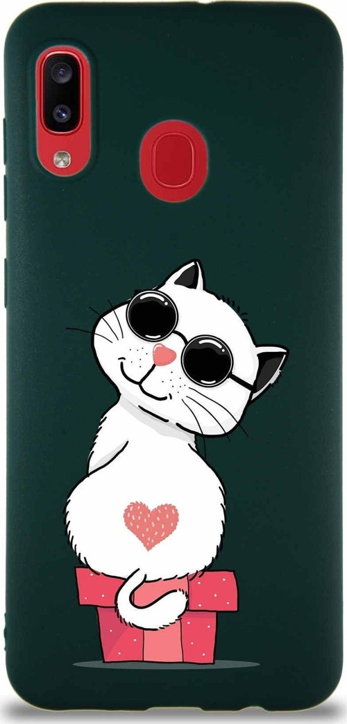 Samsung Galaxy A20 Soft Premier Kapak Coolcat Tasarımlı Silikon Kılıf - Yeşil