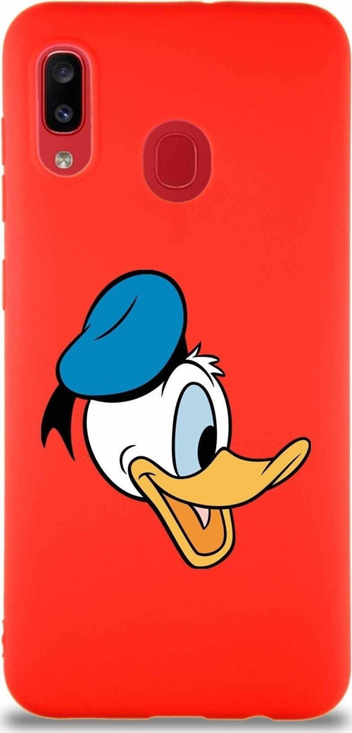 Samsung Galaxy A20 Soft Premier Kapak Donald Duck-F Tasarımlı Silikon Kılıf - Kırmızı