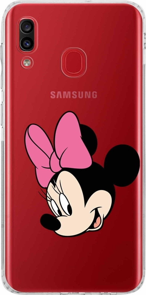 Samsung Galaxy A30 Kamera Korumalı Kapak Minnie Mouse Tasarımlı Şeffaf Kılıf