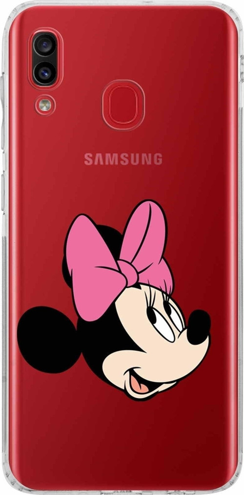 Samsung Galaxy A30 Kamera Korumalı Kapak Minnie Mouse Tasarımlı Şeffaf Kılıf