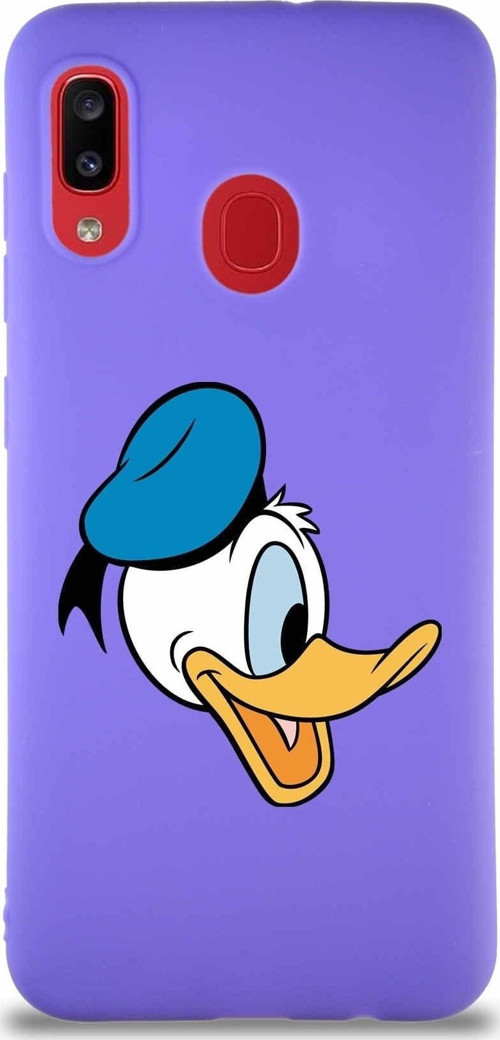Samsung Galaxy A20 Soft Premier Kapak Donald Duck-F Tasarımlı Silikon Kılıf - Mor