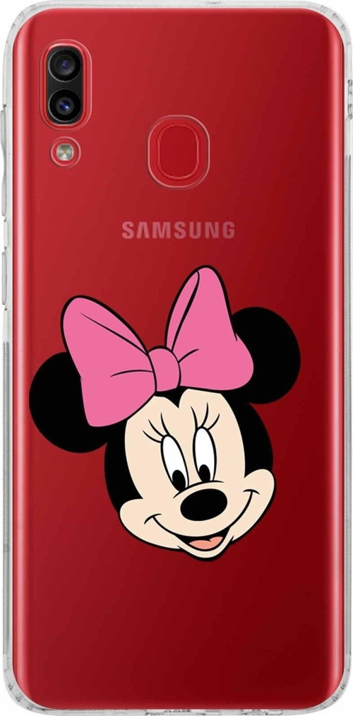 Samsung Galaxy A30 Kamera Korumalı Kapak Minnie Mouse Tasarımlı Şeffaf Kılıf