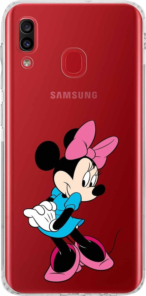 Samsung Galaxy A30 Kamera Korumalı Kapak Minnie Mouse Tasarımlı Şeffaf Kılıf
