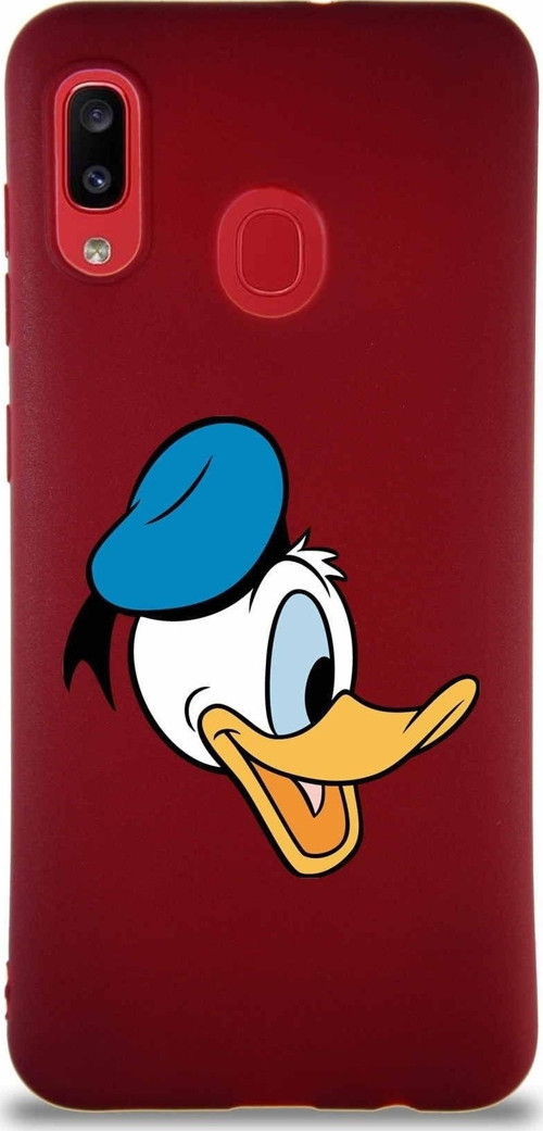 Samsung Galaxy A20 Soft Premier Kapak Donald Duck-F Tasarımlı Silikon Kılıf - Mürdüm