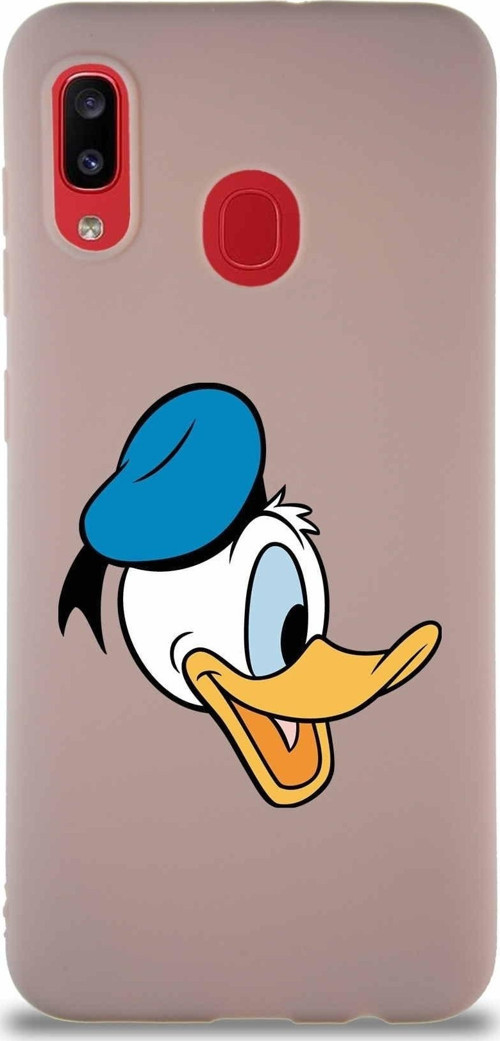 Samsung Galaxy A20 Soft Premier Kapak Donald Duck-F Tasarımlı Silikon Kılıf - Pudra