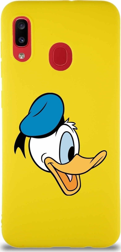 Samsung Galaxy A20 Soft Premier Kapak Donald Duck-F Tasarımlı Silikon Kılıf - Sarı