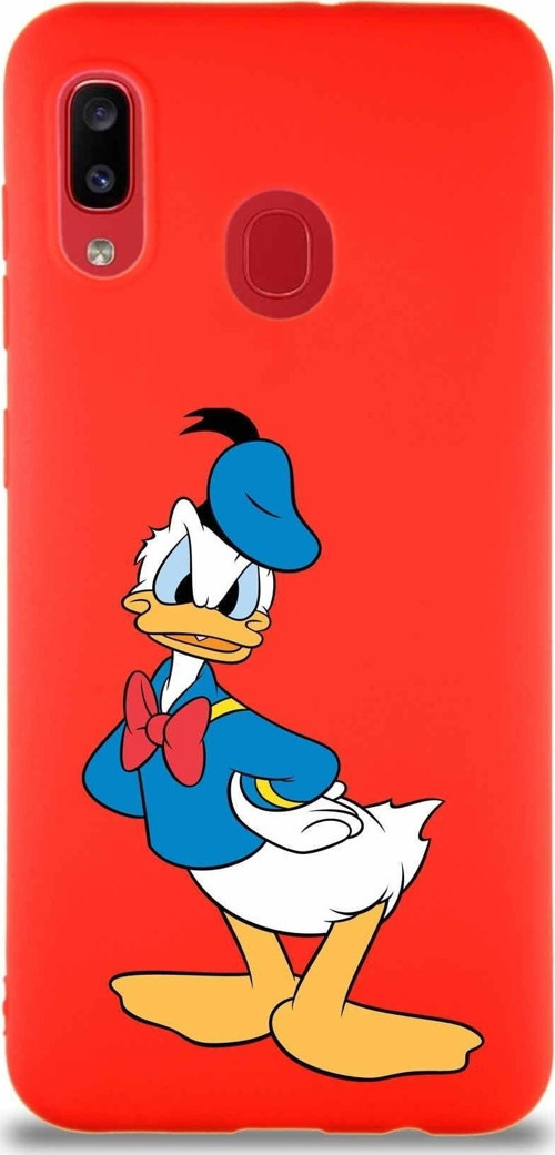 Samsung Galaxy A30 Soft Premier Kapak Donald Duck-D Tasarımlı Silikon Kılıf - Kırmızı