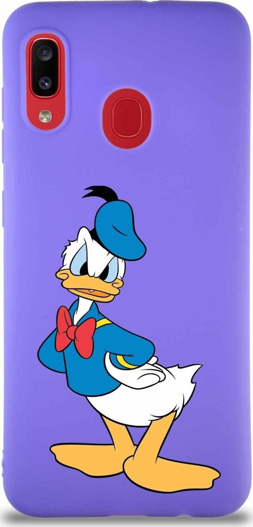 Samsung Galaxy A30 Soft Premier Kapak Donald Duck-D Tasarımlı Silikon Kılıf - Mor
