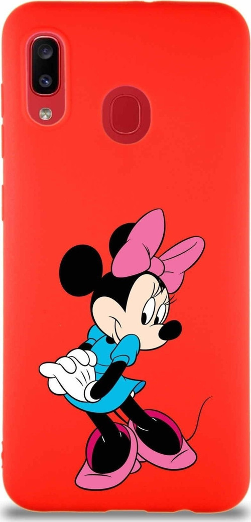 Samsung Galaxy A20 Soft Premier Kapak Minnie Mouse-F Tasarımlı Silikon Kılıf - Kırmızı