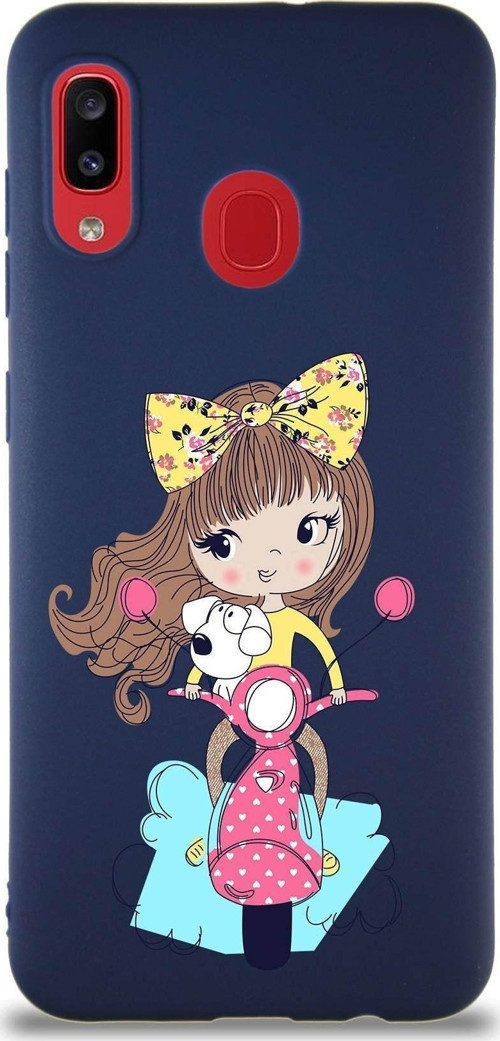Samsung Galaxy A20 Soft Premier Kapak Vespagirl Tasarımlı Silikon Kılıf - Lacivert
