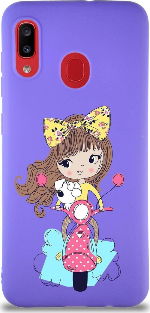 Samsung Galaxy A20 Soft Premier Kapak Vespagirl Tasarımlı Silikon Kılıf - Mor