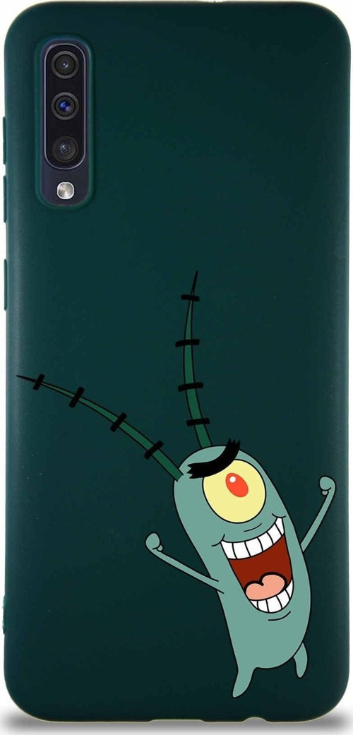 Samsung Galaxy A50 Soft Premier Kapak Plankton Tasarımlı Silikon Kılıf - Yeşil