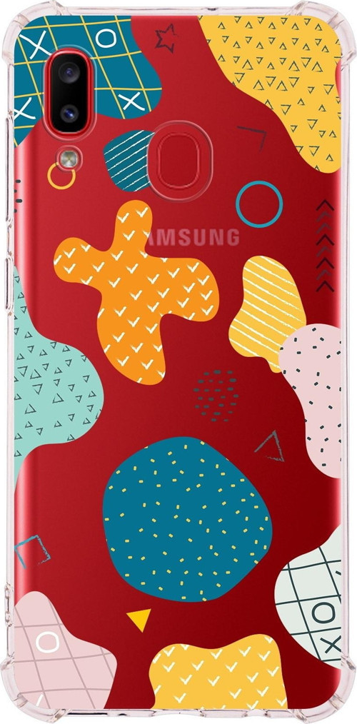 Samsung Galaxy A20 Uyumlu Köşe Korumalı Antişok Kapak Geometrik Şekiller Tasarımlı Şeffaf Kılıf