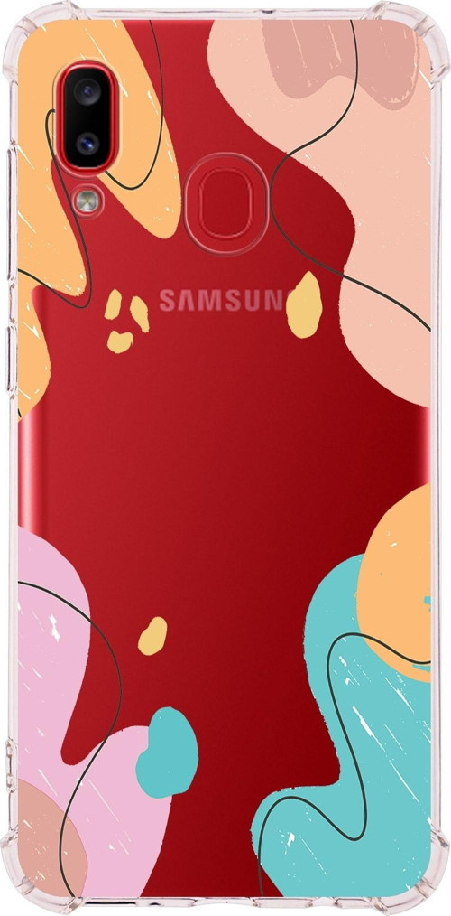Samsung Galaxy A20 Uyumlu Köşe Korumalı Antişok Kapak Karışık Renkler Tasarımlı Şeffaf Kılıf