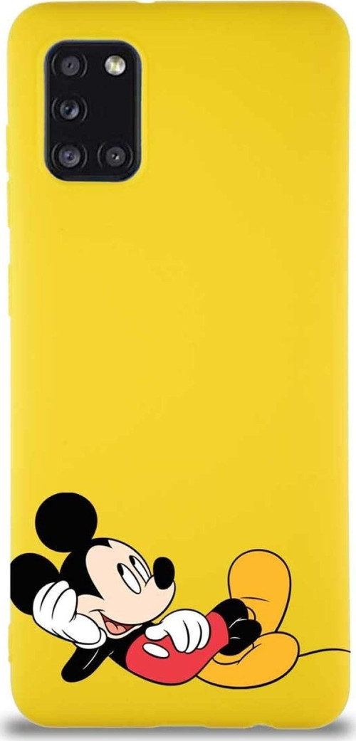 Samsung Galaxy A31 Soft Premier Kapak Mickey Mouse-F Tasarımlı Silikon Kılıf - Sarı