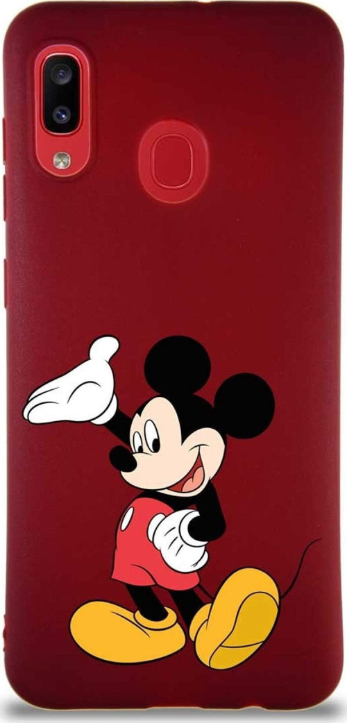 Samsung Galaxy A30 Soft Premier Kapak Mickey Mouse-C Tasarımlı Silikon Kılıf - Mürdüm