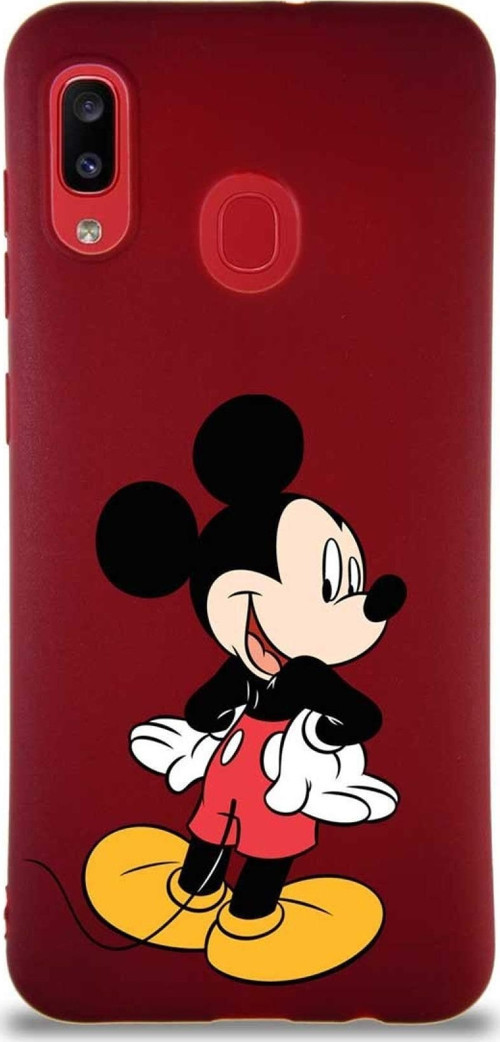 Samsung Galaxy A30 Soft Premier Kapak Mickey Mouse-D Tasarımlı Silikon Kılıf - Mürdüm